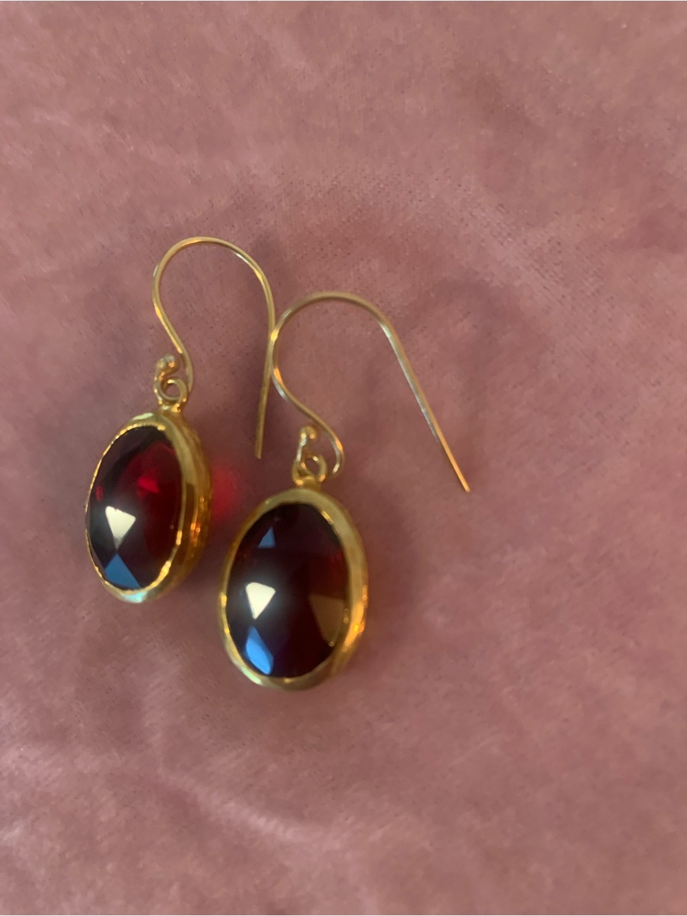 Gold-Plated Garnet Red Drop Earrings - Elegant Women's Jewelry